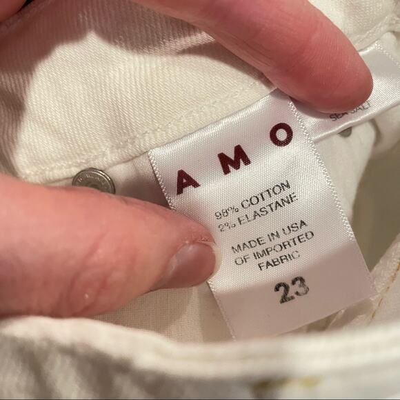 AMO White Twist Sea Salt Raw Hem Distressed Slim Fit Jeans Mid Rise Womens 23 - Picture 9 of 10